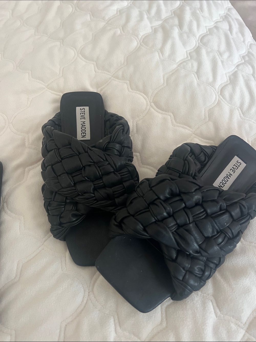 Steve Madden Black Woven Leather Slide Mules